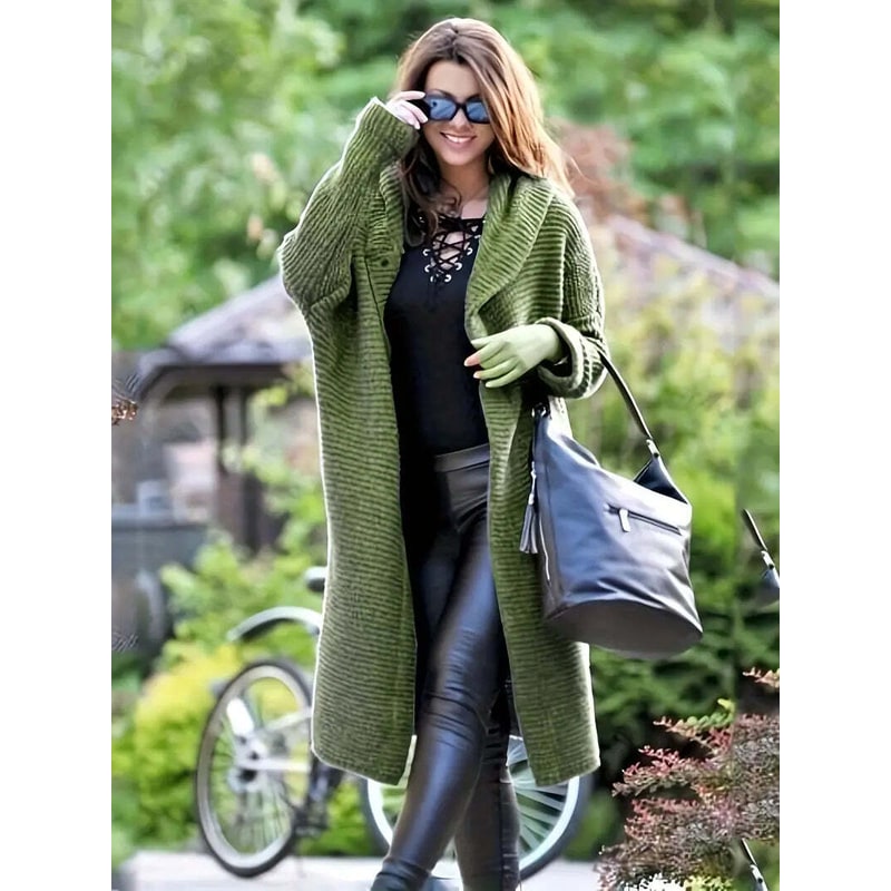 Women's Hooded Cardigan Sweater with Ribbed Knit Button Front Longline - Image 2