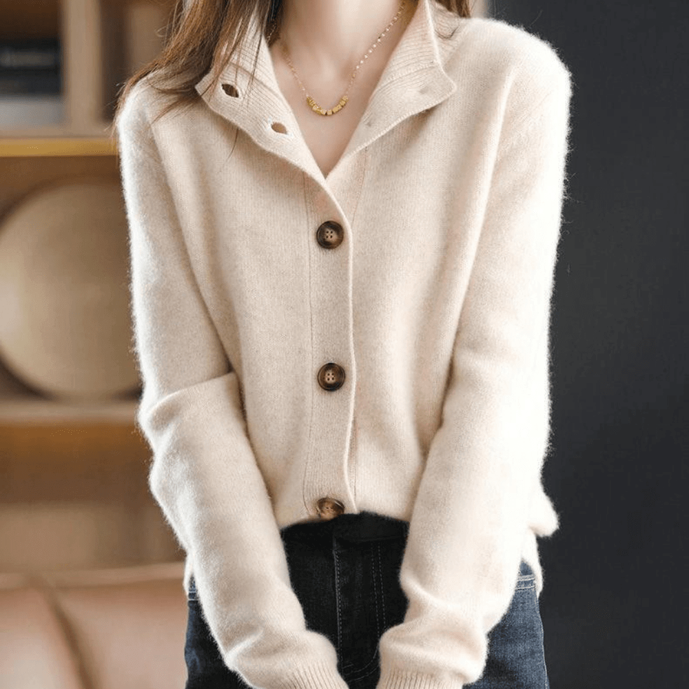 Women's Knit Cardigan Sweater with Button Front and Mock Neck - Image 1
