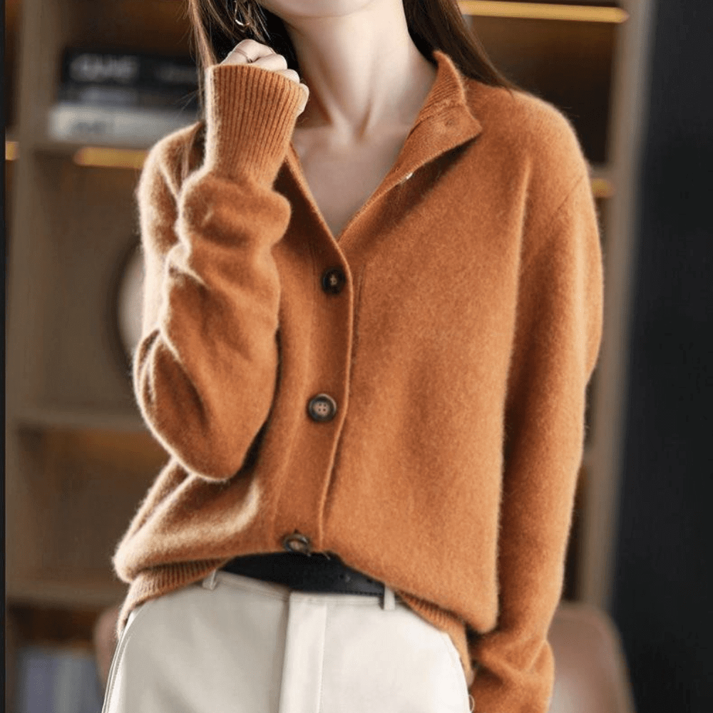 Women's Knit Cardigan Sweater with Button Front and Mock Neck - Image 7