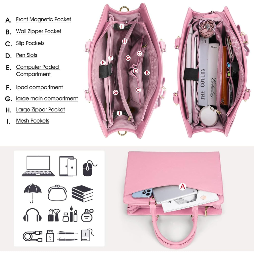 Women's Laptop Tote Bag with Shoulder Strap Padded Compartment and Multiple Organizers - Image 15