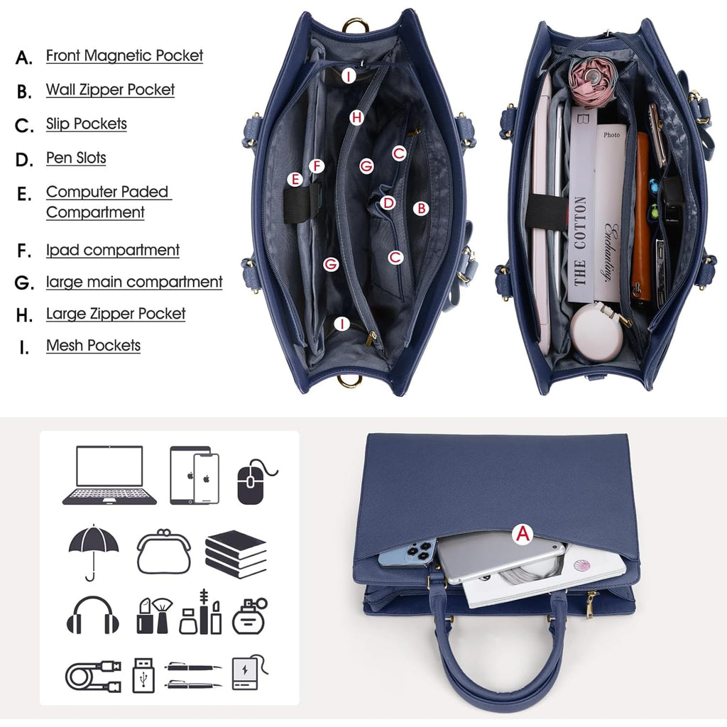 Women's Laptop Tote Bag with Shoulder Strap Padded Compartment and Multiple Organizers - Image 21
