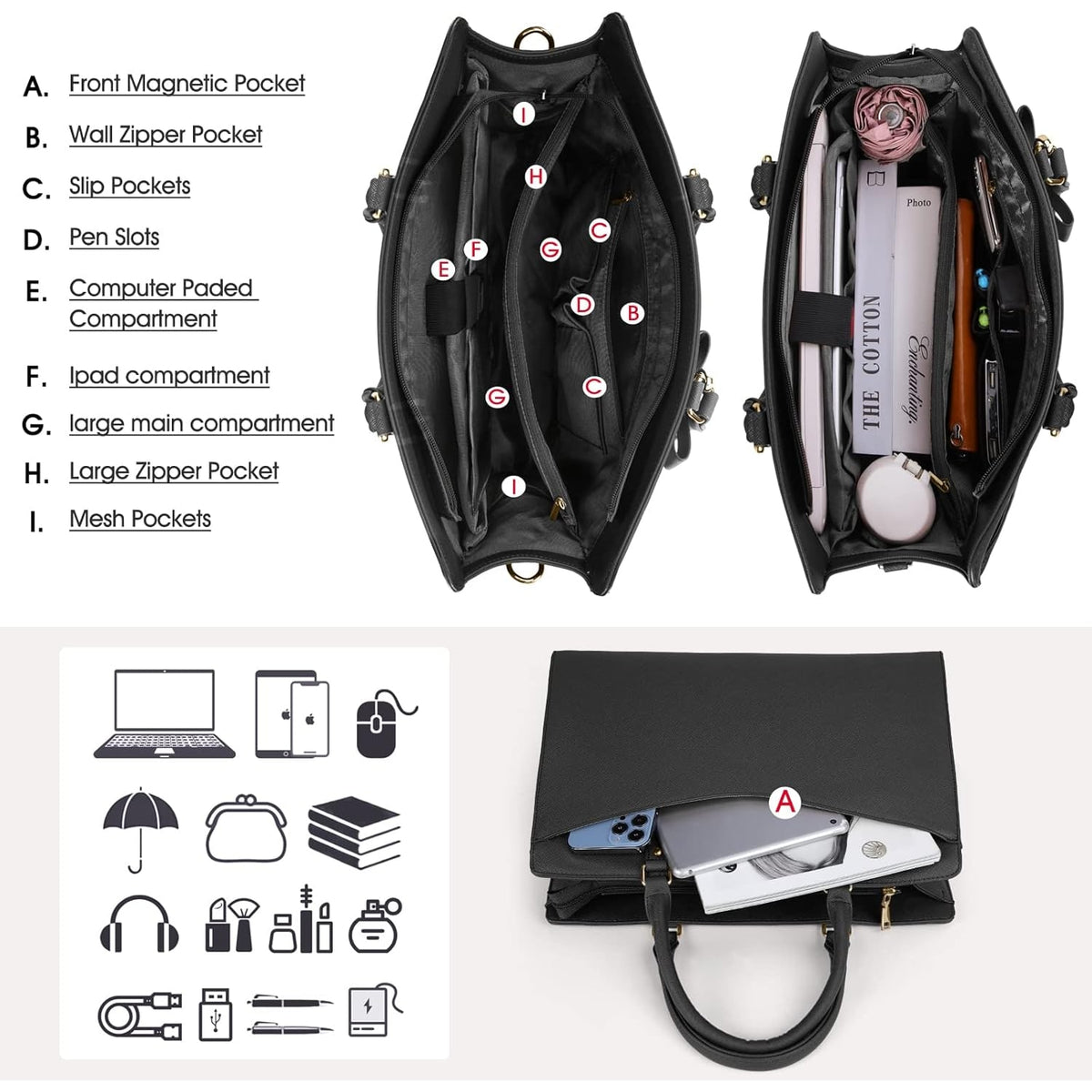 Women's Laptop Tote Bag with Shoulder Strap Padded Compartment and Multiple Organizers - Image 27