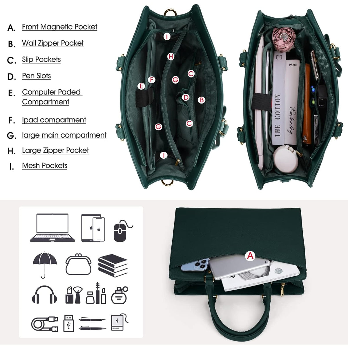 Women's Laptop Tote Bag with Shoulder Strap Padded Compartment and Multiple Organizers - Image 3