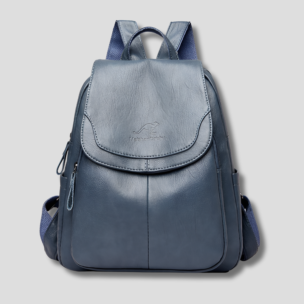 Women's Leather Backpack Rucksack with Top Flap and Embossed Detail Fashion Bag - Image 2