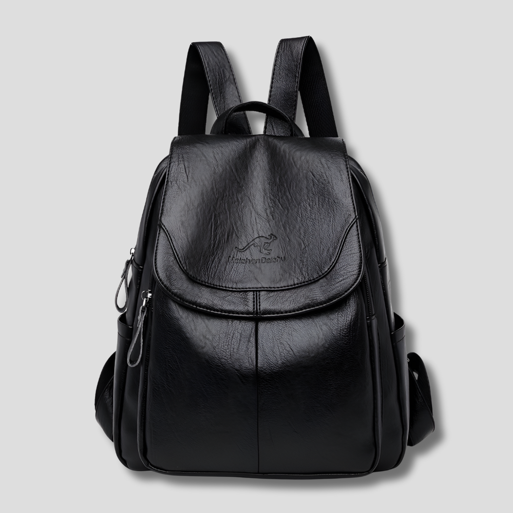 Women's Leather Backpack Rucksack with Top Flap and Embossed Detail Fashion Bag - Image 3