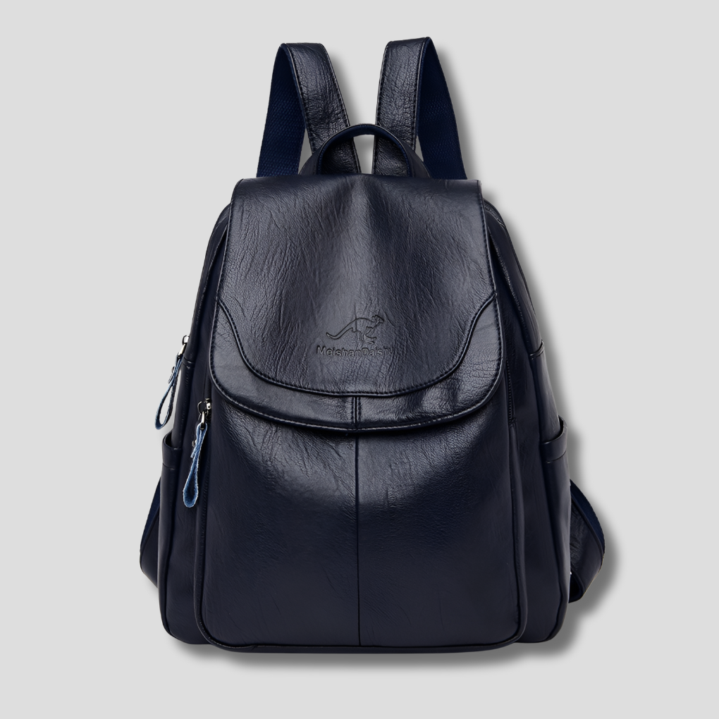 Women's Leather Backpack Rucksack with Top Flap and Embossed Detail Fashion Bag - Image 4