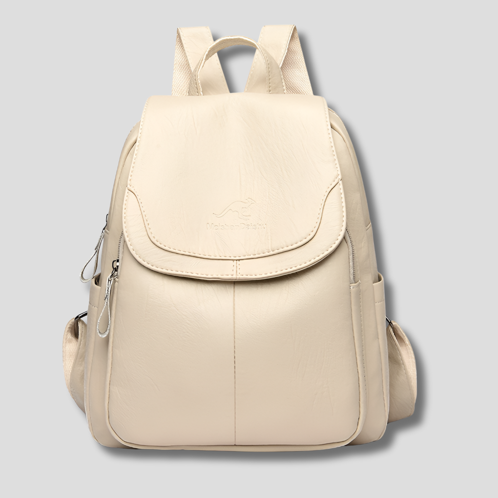 Women's Leather Backpack Rucksack with Top Flap and Embossed Detail Fashion Bag - Image 7