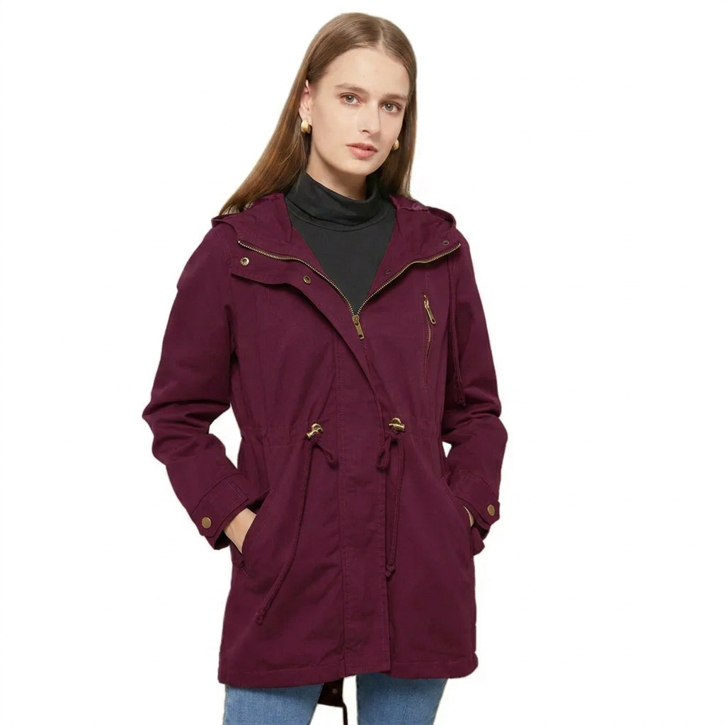 Women's Lightweight Utility Jacket with Hood and Drawstring Waist - Image 13