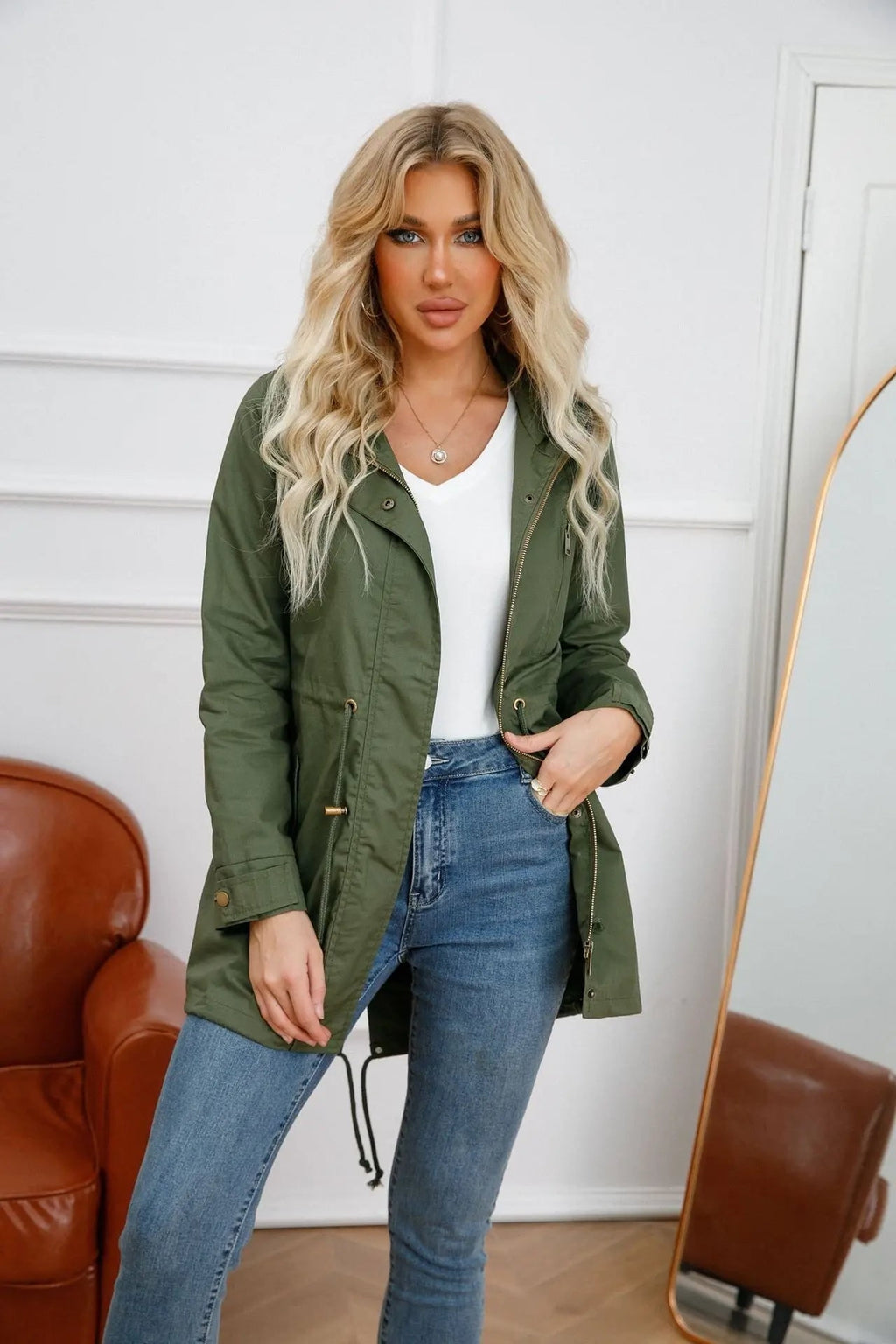 Women's Lightweight Utility Jacket with Hood and Drawstring Waist - Image 7
