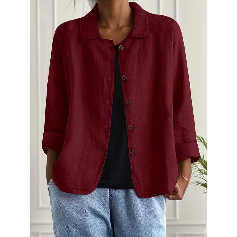 Women's Linen Blend Shirt Jacket with Button Front and Three-Quarter Sleeves - Image 12