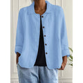 Women's Linen Blend Shirt Jacket with Button Front and Three-Quarter Sleeves - Image 3