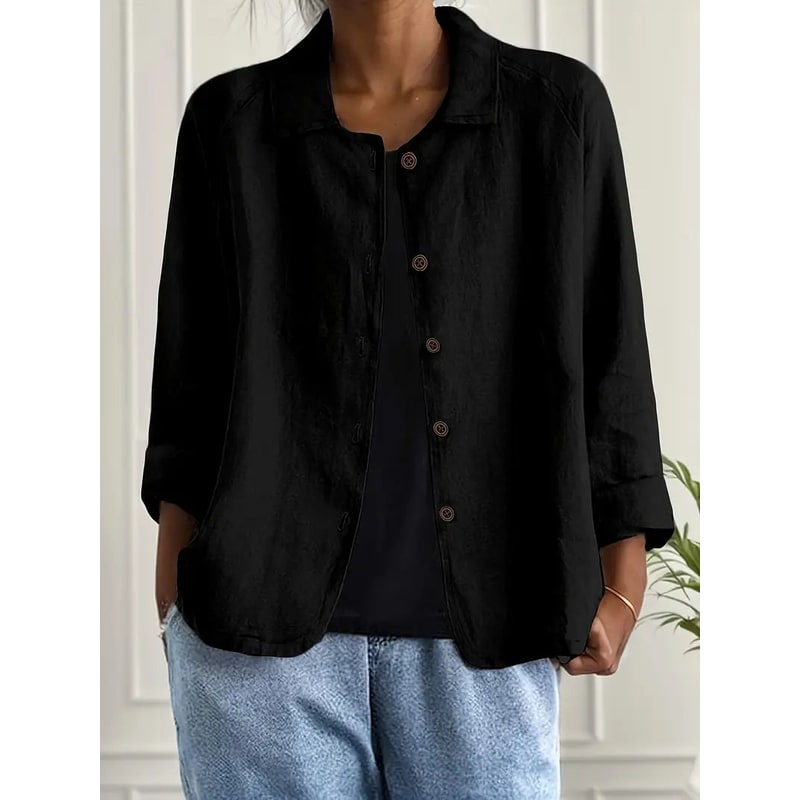 Women's Linen Blend Shirt Jacket with Button Front and Three-Quarter Sleeves - Image 8