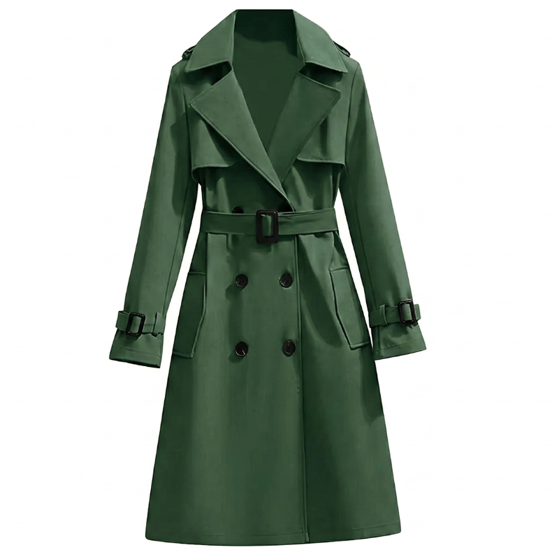 Women's Long Classic Double Breasted Trench Coat with Belted Waist - Image 1