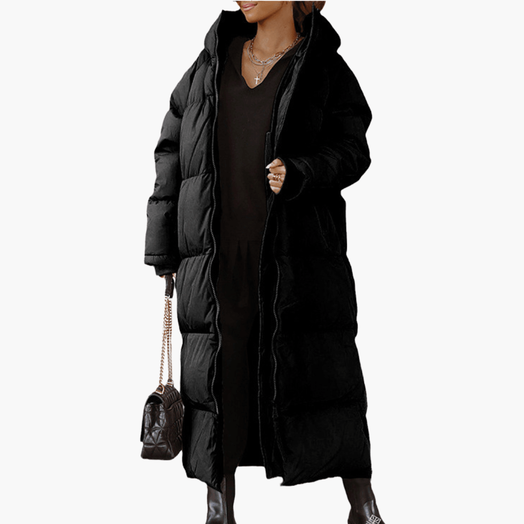 Women's Long Puffer Coat with Quilted Design and Integrated Hood - Image 2