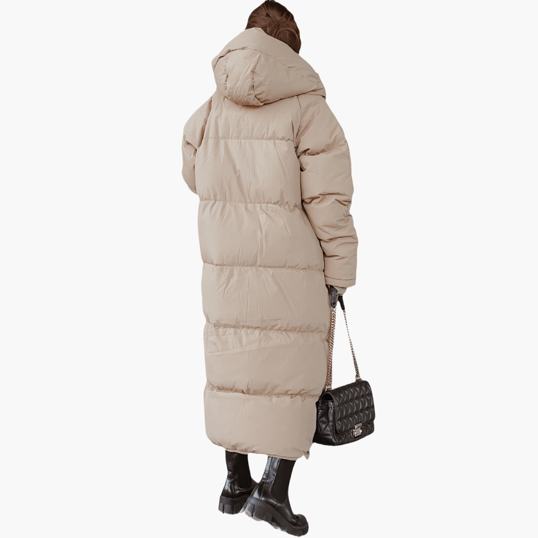 Women's Long Puffer Coat with Quilted Design and Integrated Hood - Image 7