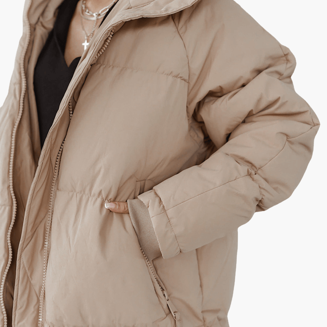 Women's Long Puffer Coat with Quilted Design and Integrated Hood - Image 8
