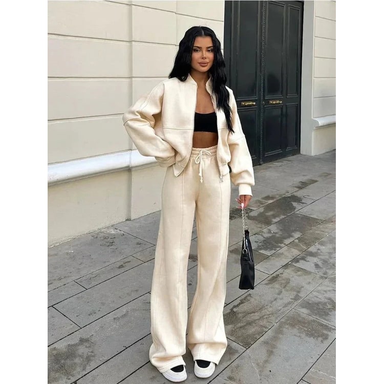 Women's Lounge Tracksuit Set Oversized Fleece Two Piece with Wide Leg - Image 1