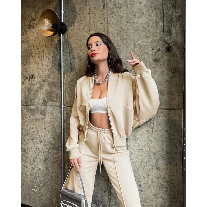 Women's Lounge Tracksuit Set Oversized Fleece Two Piece with Wide Leg - Image 2