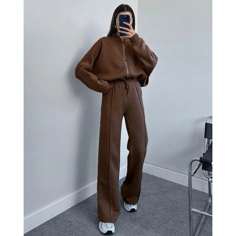 Women's Lounge Tracksuit Set Oversized Fleece Two Piece with Wide Leg - Image 8