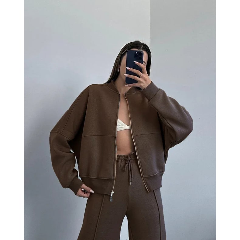 Women's Lounge Tracksuit Set Oversized Fleece Two Piece with Wide Leg - Image 9