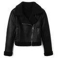 Women's Motorcycle Biker Aviator Jacket with Sherpa Lining and Asymmetrical Zip - Image 1