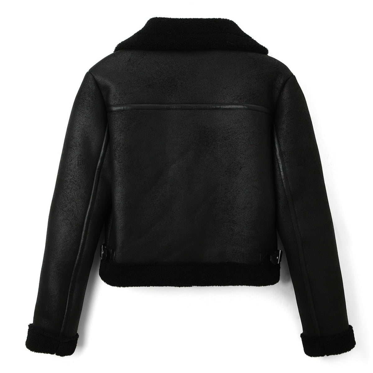 Women's Motorcycle Biker Aviator Jacket with Sherpa Lining and Asymmetrical Zip - Image 2