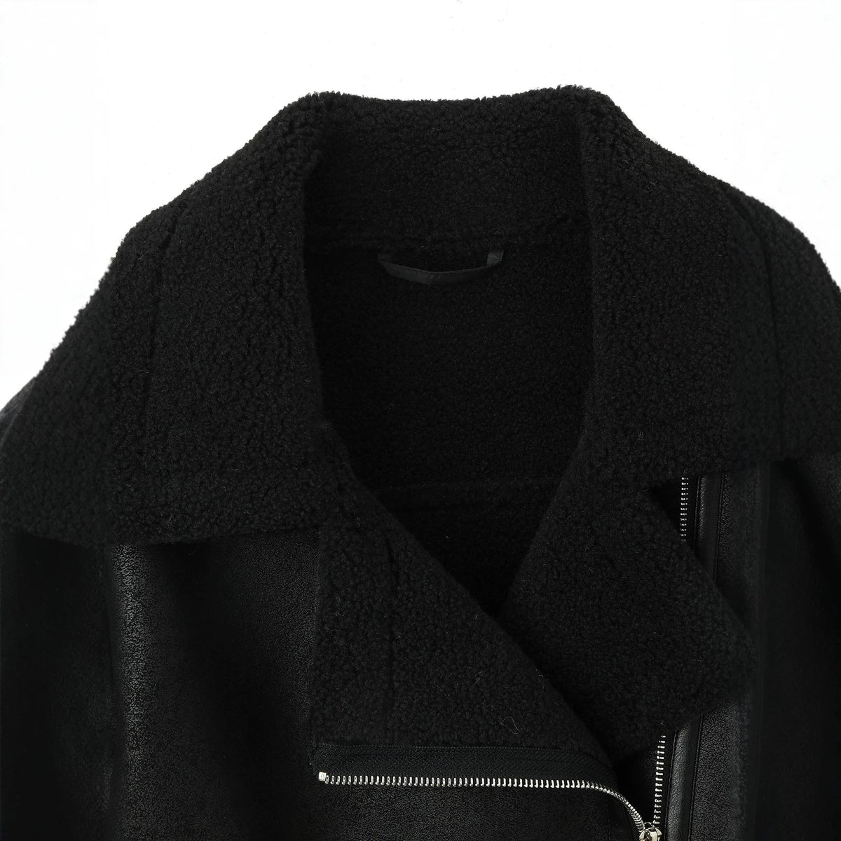Women's Motorcycle Biker Aviator Jacket with Sherpa Lining and Asymmetrical Zip - Image 3