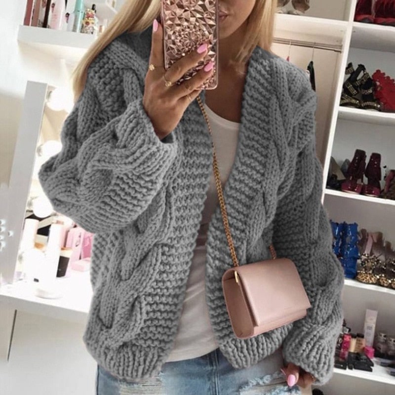 Women's Oversized Cable Knit Cardigan with Chunky and Open Front - Image 3