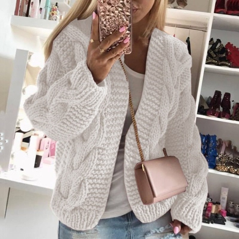 Women's Oversized Cable Knit Cardigan with Chunky and Open Front - Image 4