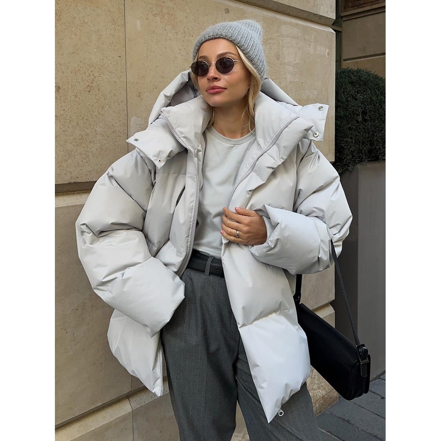 Women's Oversized Hooded Puffer Winter Jacket with Quilted Design - Image 2