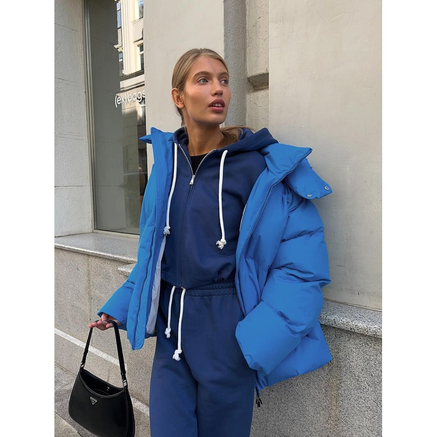 Women's Oversized Hooded Puffer Winter Jacket with Quilted Design - Image 3