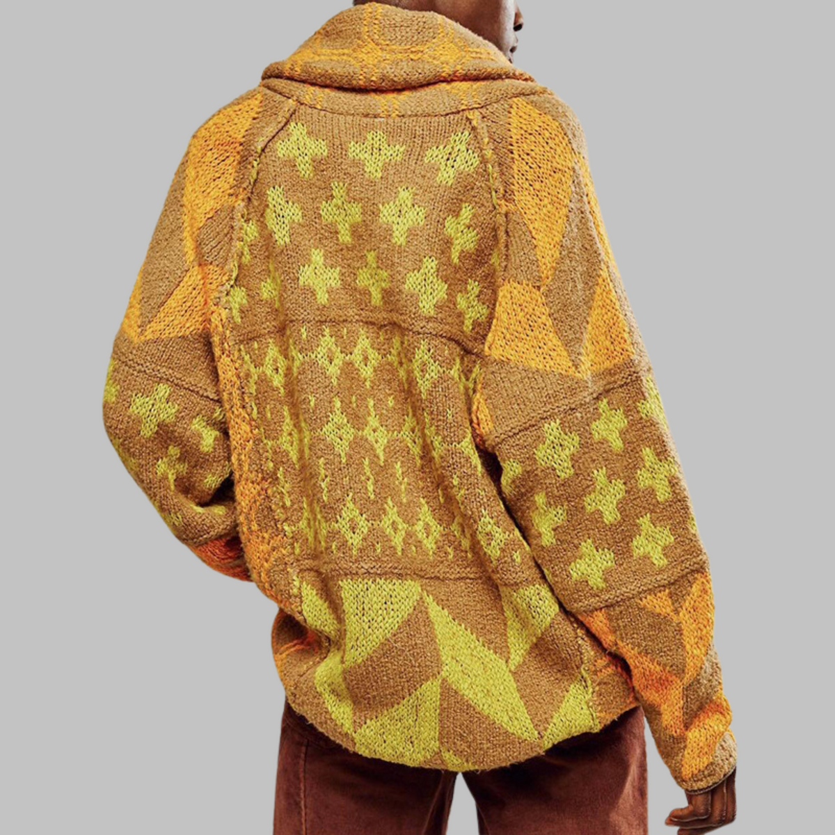 Women's Oversized Long Cardigan Sweater with Button-Down Collar and Knit Fabric - Image 2