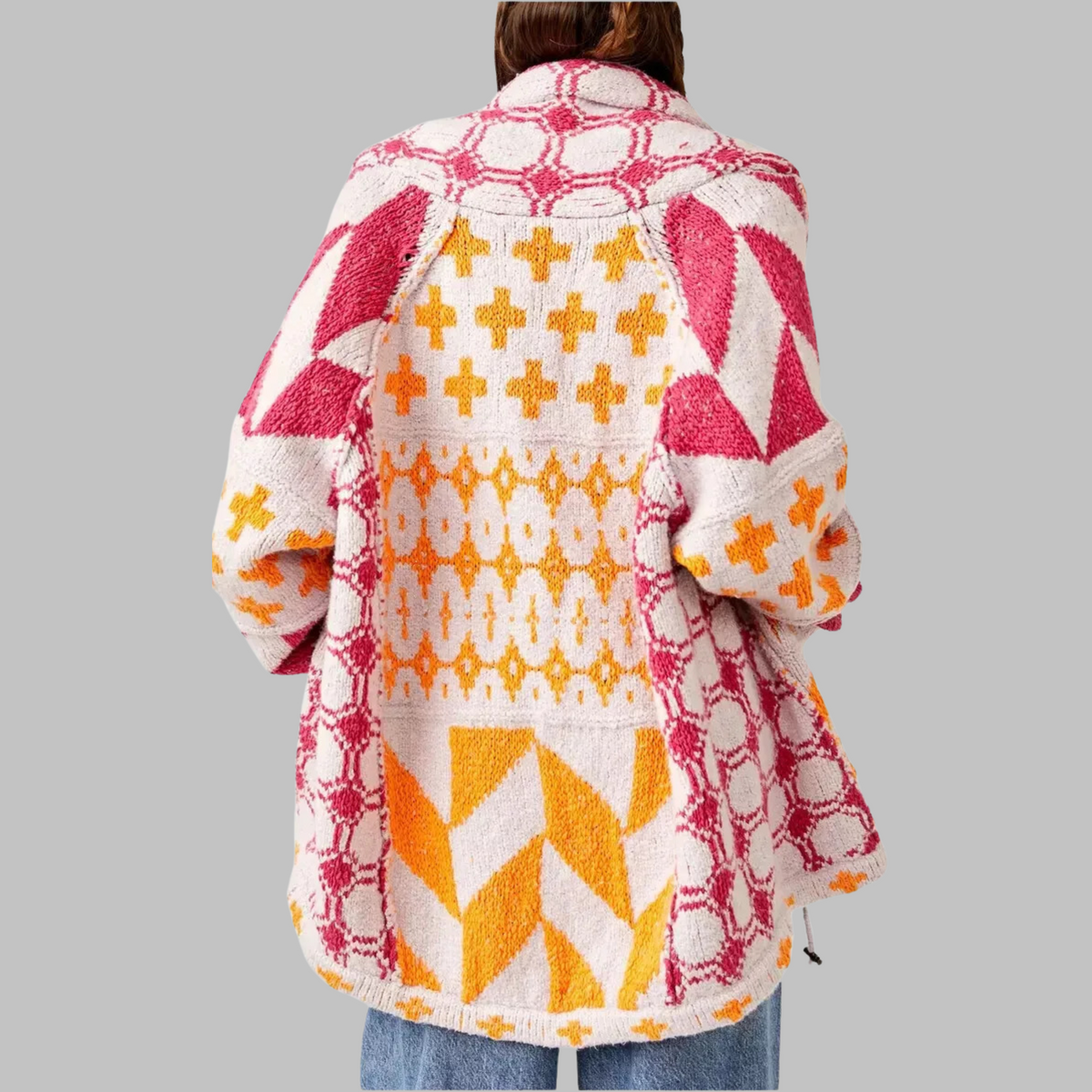 Women's Oversized Long Cardigan Sweater with Button-Down Collar and Knit Fabric - Image 6