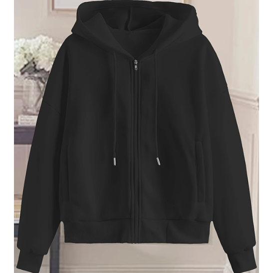 Women's Oversized Zip Up Hoodie with Drawstring and Functional Pockets - Image 2