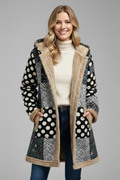 Women's Patchwork Fleece Coat with Sherpa Lining and Hood - Image 8
