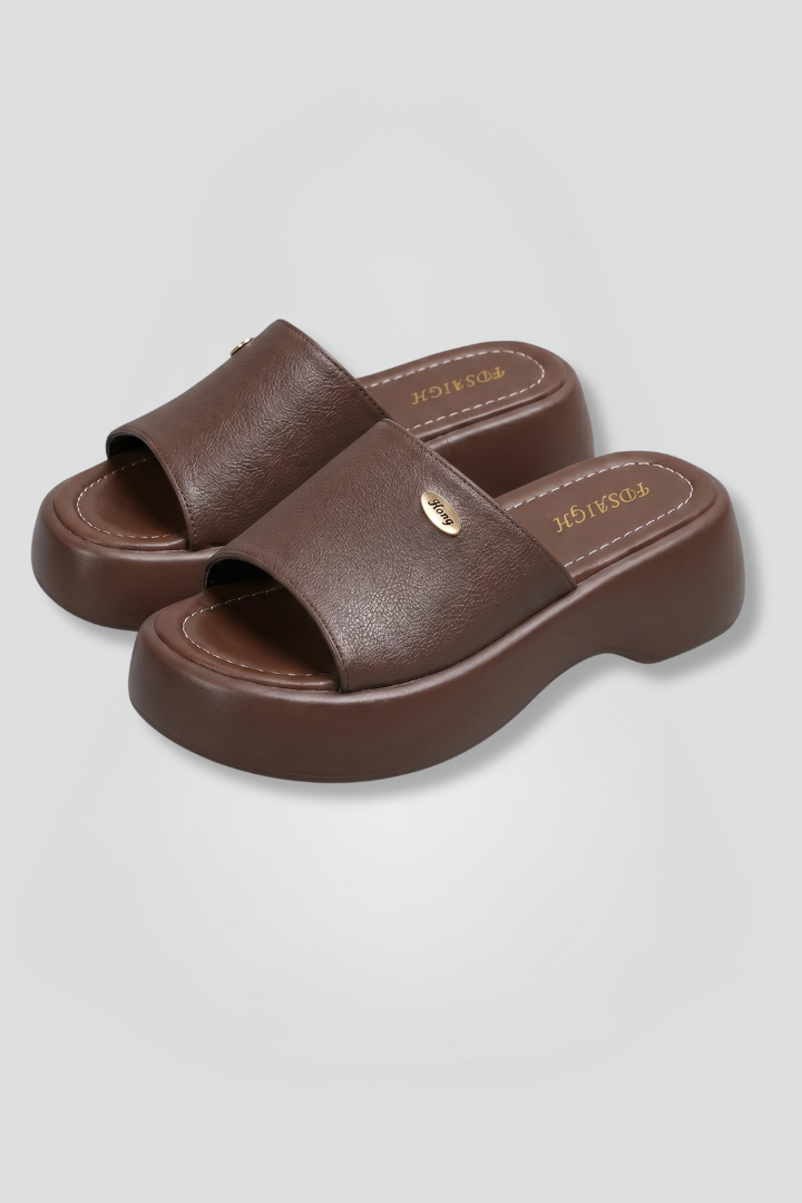 Women's Platform Sandals with Wedge Heels Slip-On Slides Open Toe Cushioned Footbed - Image 1