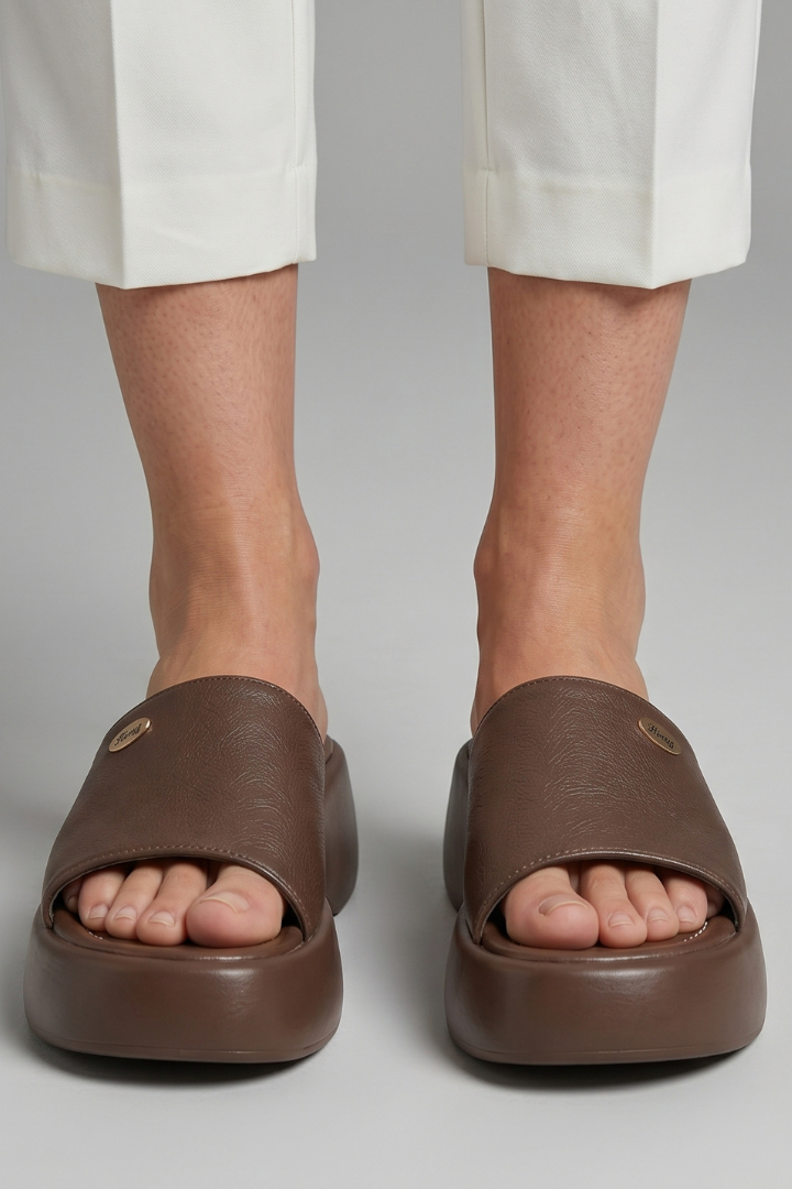 Women's Platform Sandals with Wedge Heels Slip-On Slides Open Toe Cushioned Footbed - Image 3