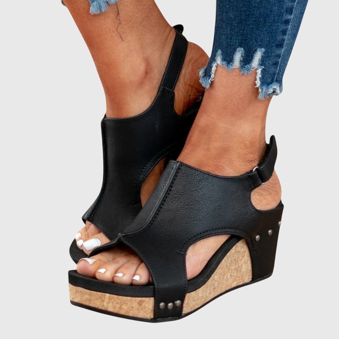 Women's Platform Wedge Sandals Cork Open Toe | Hook and Loop Ankle Strap - Image 6
