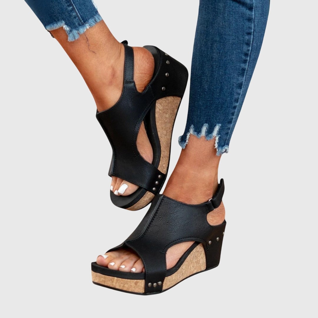 Women's Platform Wedge Sandals Cork Open Toe | Hook and Loop Ankle Strap - Image 7