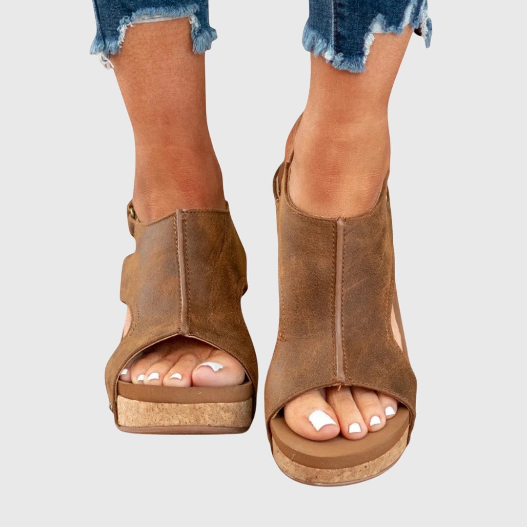 Women's Platform Wedge Sandals Cork Open Toe | Hook and Loop Ankle Strap - Image 9