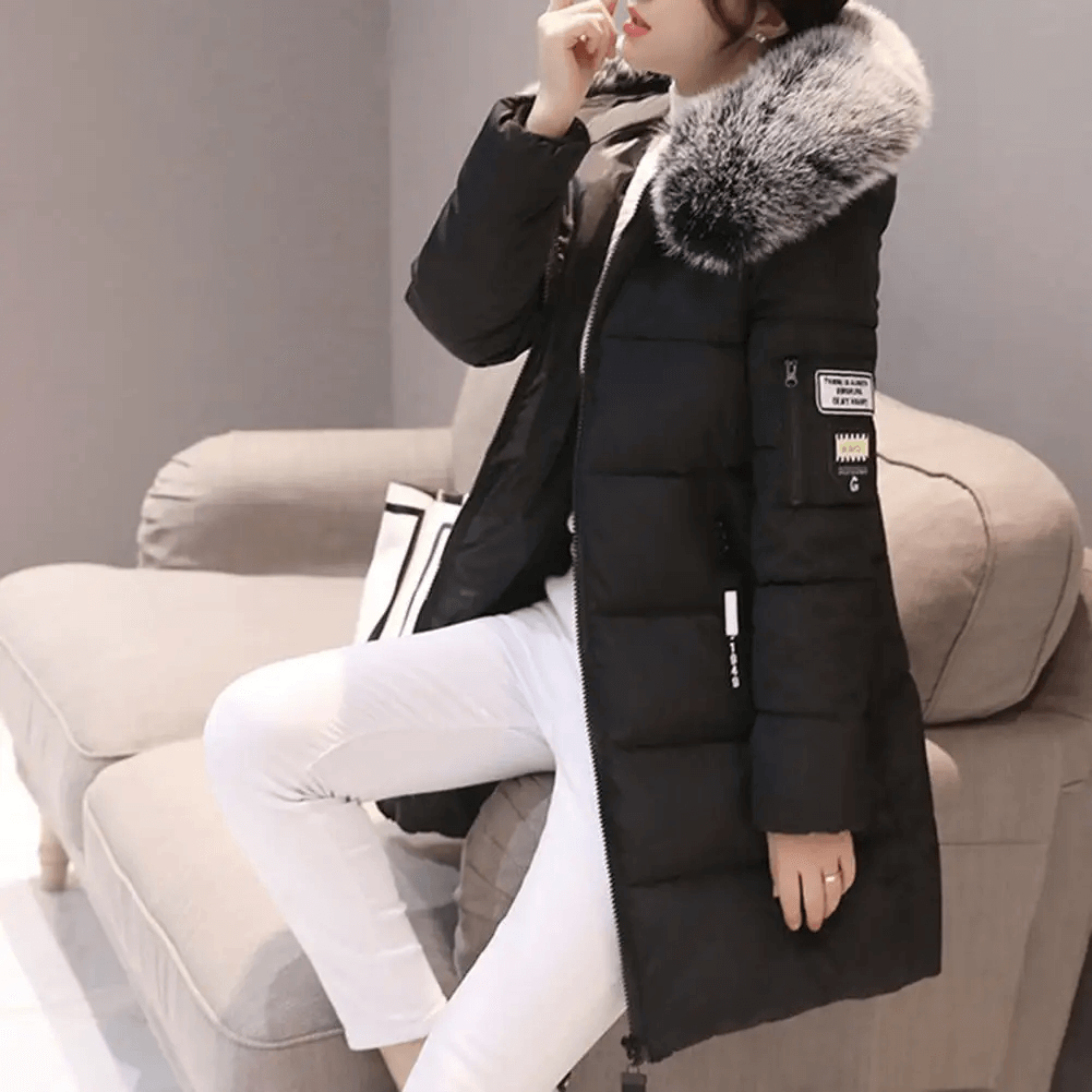 Women's Puffer Jacket Winter Coat Mid-Length Quilted with Faux Fur Hood - Image 2