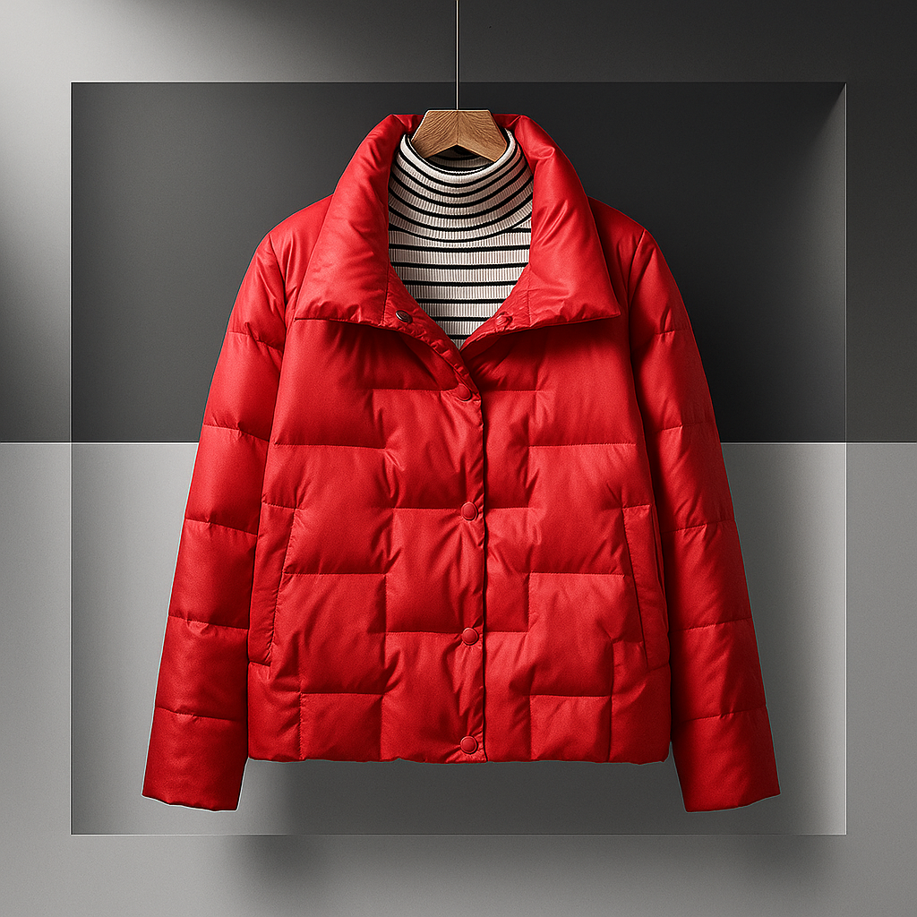 Women's Puffer Quilted Winter Jacket Cropped with Stand Collar - Image 1