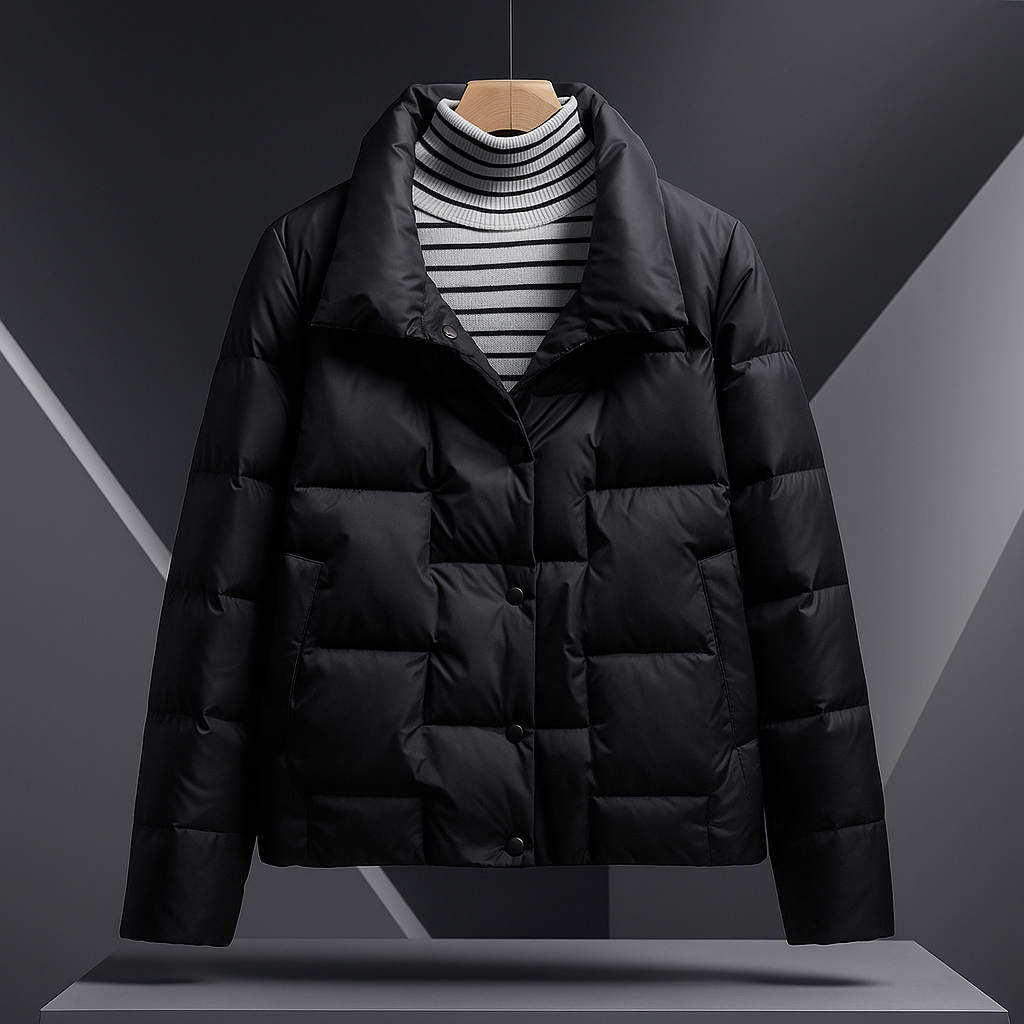 Women's Puffer Quilted Winter Jacket Cropped with Stand Collar - Image 3
