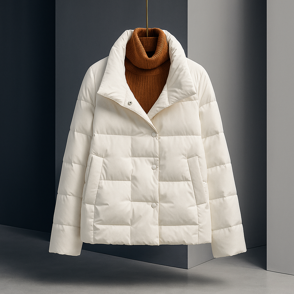 Women's Puffer Quilted Winter Jacket Cropped with Stand Collar - Image 4