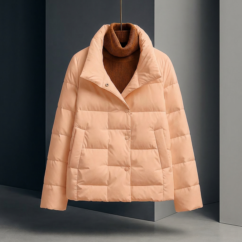 Women's Puffer Quilted Winter Jacket Cropped with Stand Collar - Image 9