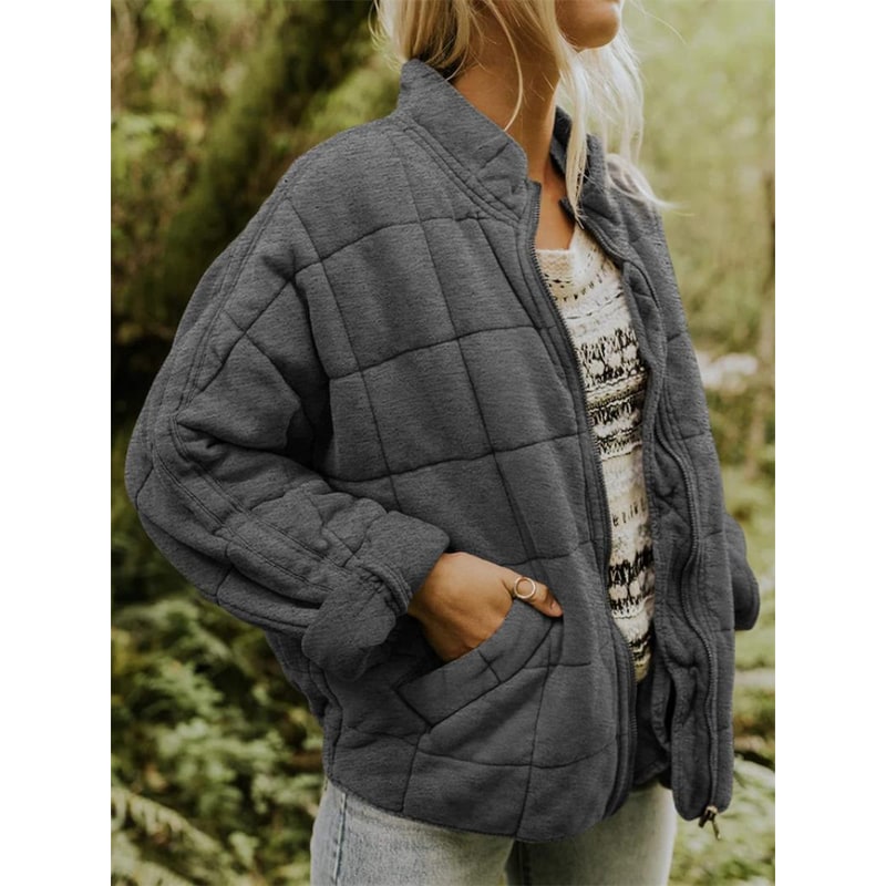 Women's Quilted Bomber Jacket with Full Zip and Oversized Fit - Image 1