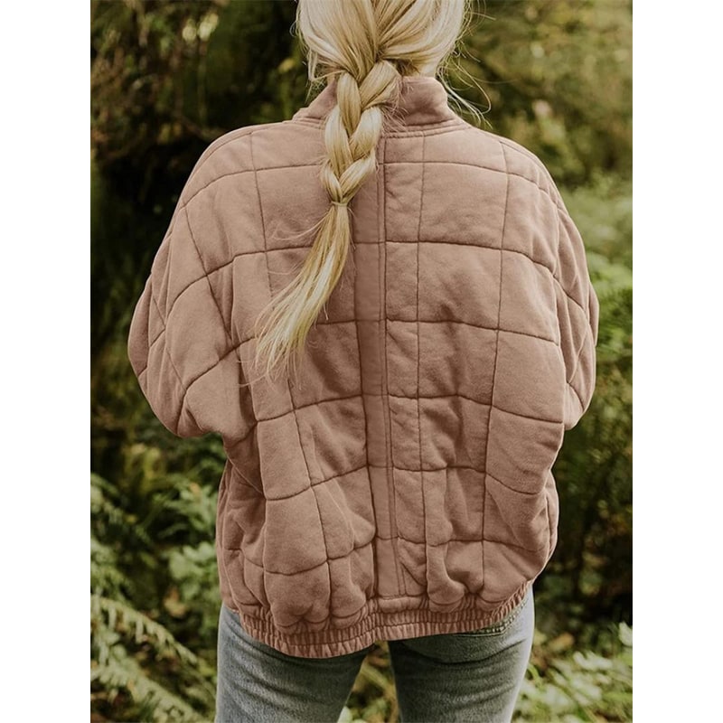 Women's Quilted Bomber Jacket with Full Zip and Oversized Fit - Image 10