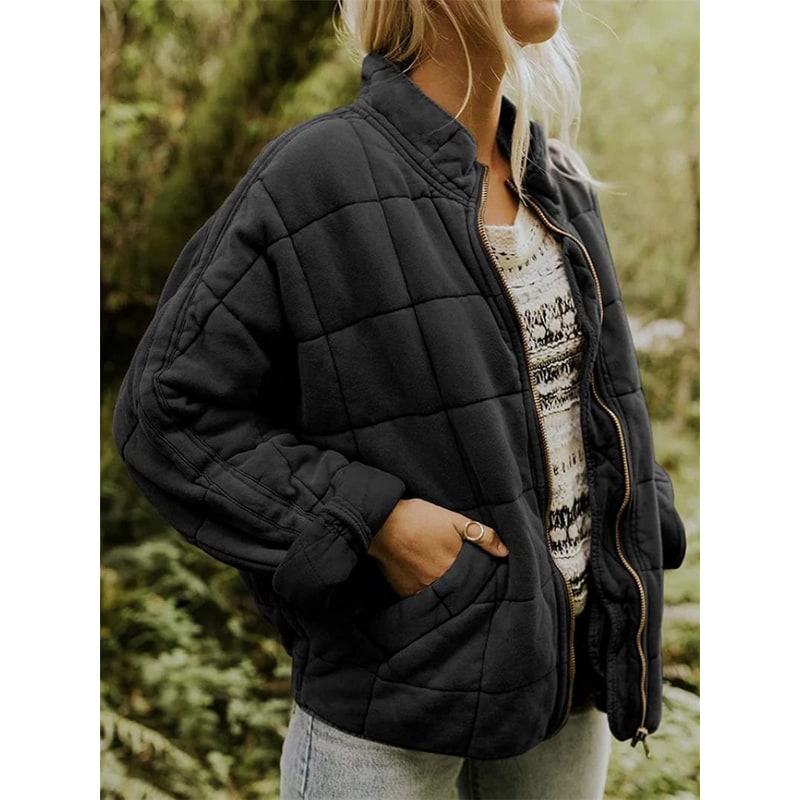 Women's Quilted Bomber Jacket with Full Zip and Oversized Fit - Image 4