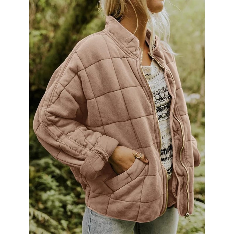Women's Quilted Bomber Jacket with Full Zip and Oversized Fit - Image 5