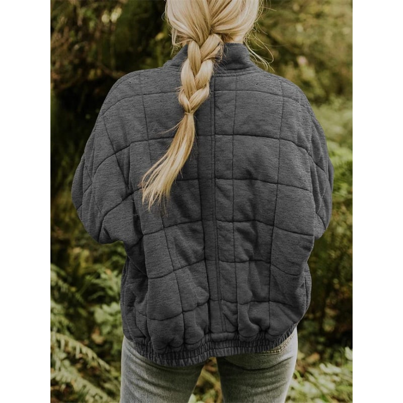 Women's Quilted Bomber Jacket with Full Zip and Oversized Fit - Image 6